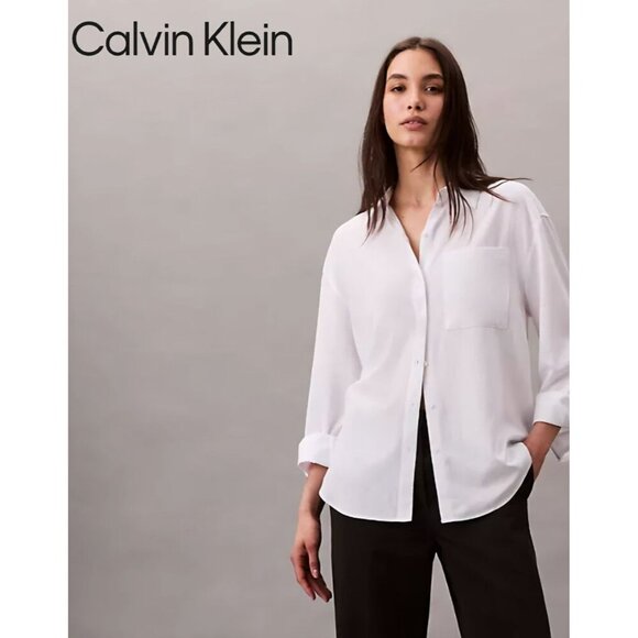 Calvin Klein Jeans Size Small Womens Oversized Baggy Loose White Logo Tag Shirt - Picture 10 of 15